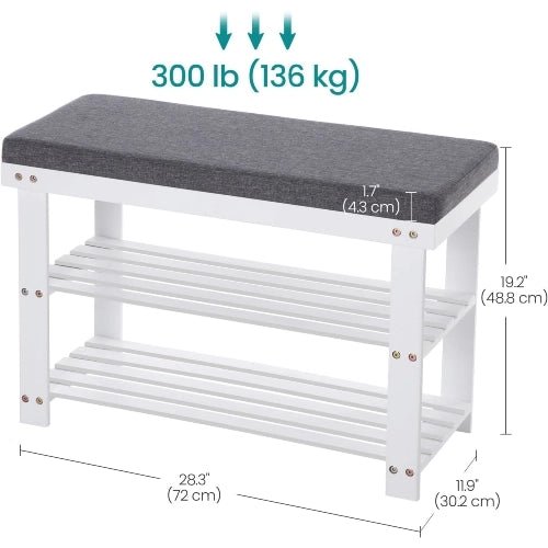 3-Tier Bamboo Shoe Rack Bench with Padded Cushion - NovoBam