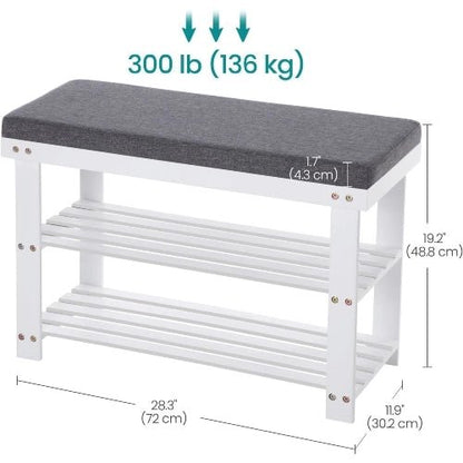 3-Tier Bamboo Shoe Rack Bench with Padded Cushion - NovoBam