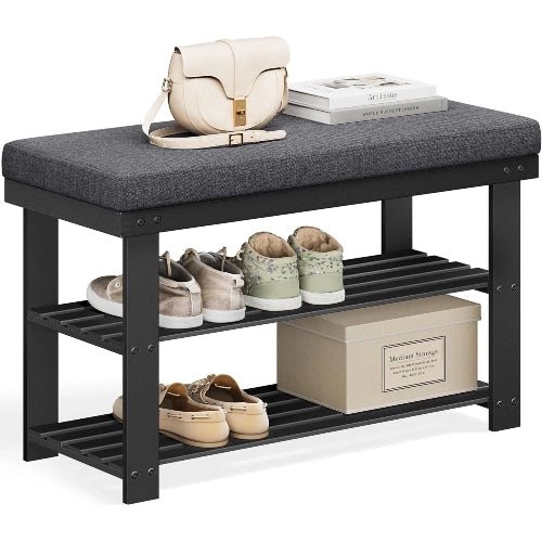 3-Tier Bamboo Shoe Rack Bench with Padded Cushion - NovoBam