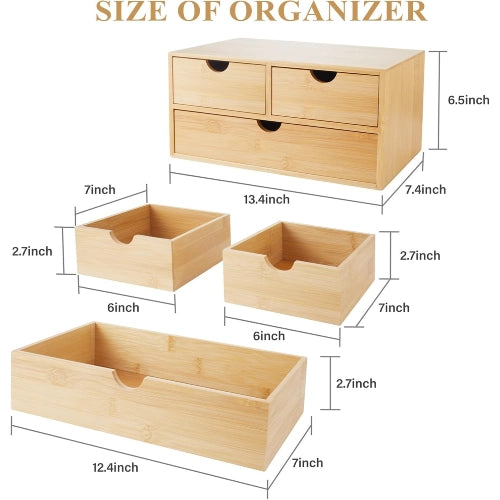 3-Drawer Bamboo Desk & Countertop Organizer