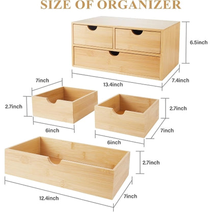 3-Drawer Bamboo Desk & Countertop Organizer