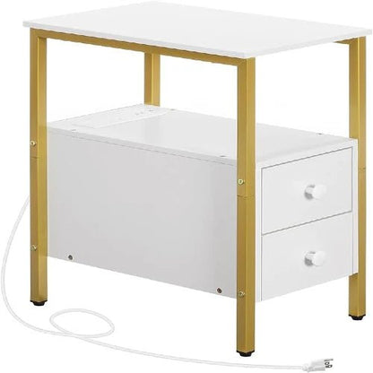 Narrow Charging Nightstand - Two Drawers USB Bedside Table - NovoBam