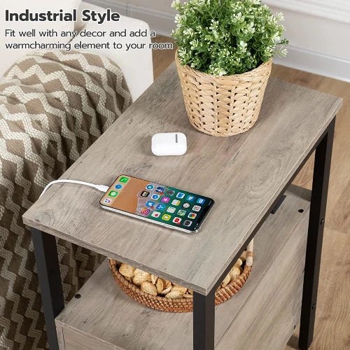 Narrow Charging Nightstand - Two Drawers USB Bedside Table - NovoBam
