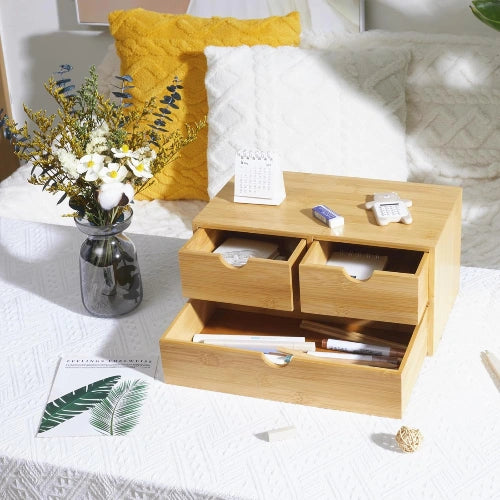 3-Drawer Bamboo Desk & Countertop Organizer