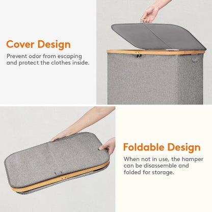 Odor-containing hinged lid and completely collapsible flat-folding design of the 120L laundry hamper