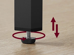 Close up of NovoBam shoe rack adjustable leveling feet designed to eliminate wobbles and ensure stability on uneven floors