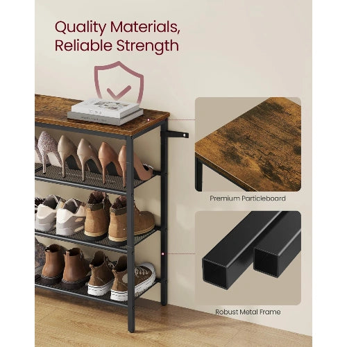 NovoBam durable shoe rack construction featuring premium particleboard top, anti-tip wall anchor, and robust steel tube frame