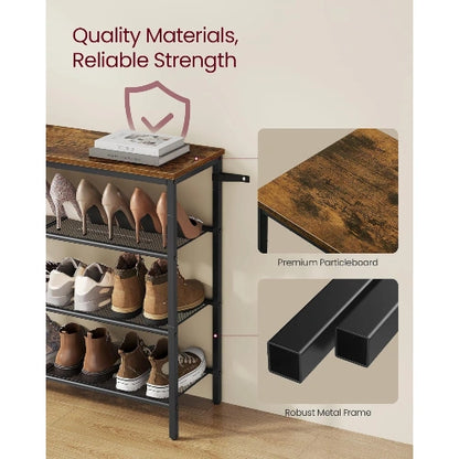 NovoBam durable shoe rack construction featuring premium particleboard top, anti-tip wall anchor, and robust steel tube frame