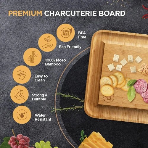 Premium Bamboo Cheese And Meat Charcuterie Board Set - NovoBam