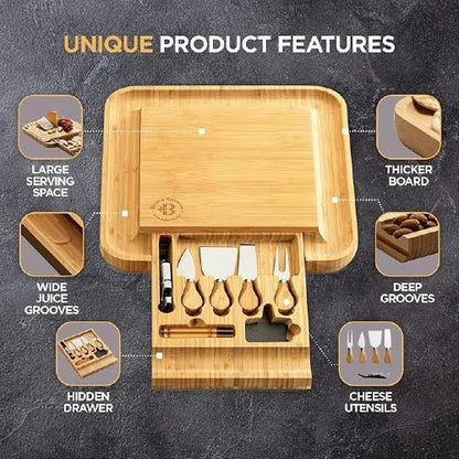 Premium Bamboo Cheese And Meat Charcuterie Board Set - NovoBam