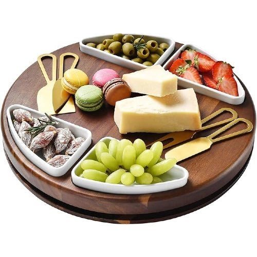 Round Acacia Charcuterie Cheese Board Set - NovoBam