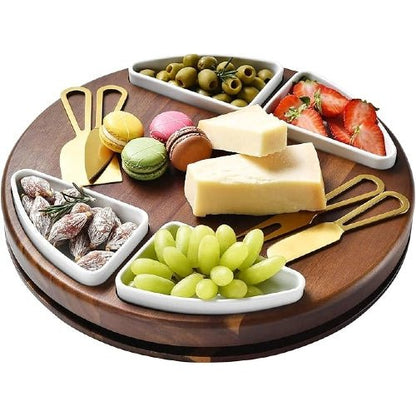 Round Acacia Charcuterie Cheese Board Set - NovoBam