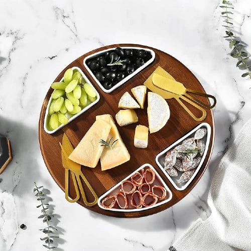 Round Acacia Charcuterie Cheese Board Set - NovoBam