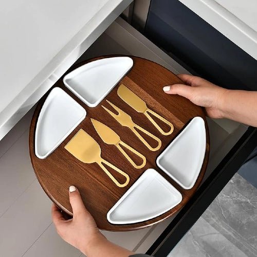 Round Acacia Charcuterie Cheese Board Set - NovoBam