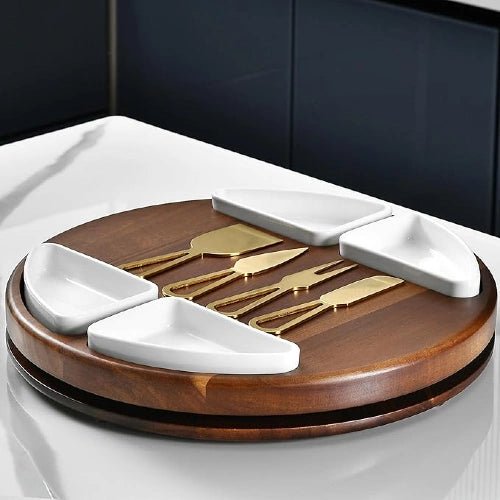 Round Acacia Charcuterie Cheese Board Set - NovoBam