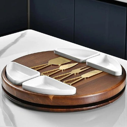Round Acacia Charcuterie Cheese Board Set - NovoBam