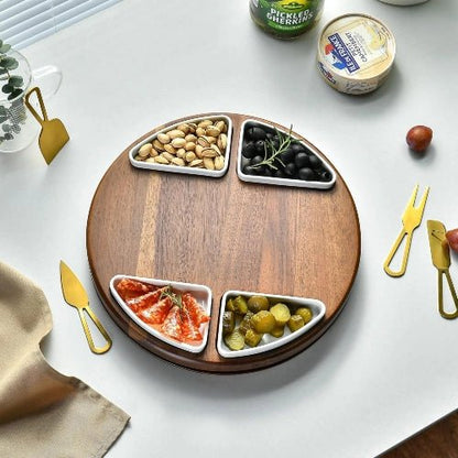Round Acacia Charcuterie Cheese Board Set - NovoBam