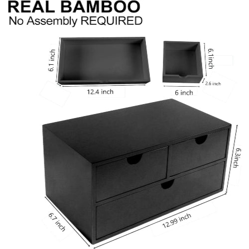 3-Drawer Bamboo Desk & Countertop Organizer