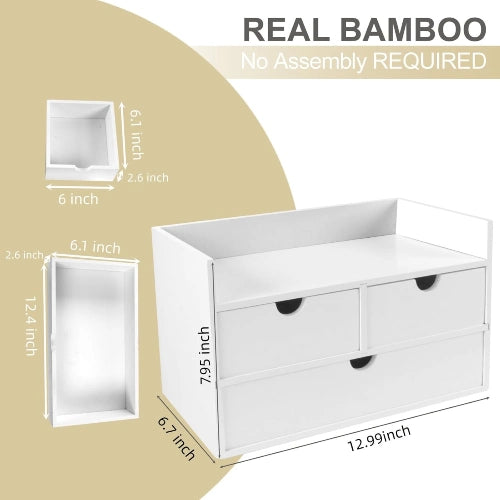 3-Drawer Bamboo Desk & Countertop Organizer
