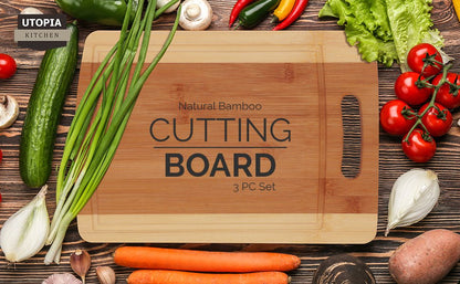 3 Piece Natural Organic Bamboo Cutting Boards - NovoBam