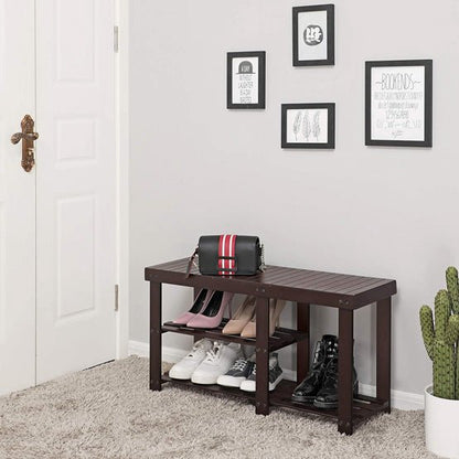 3-Tier Bamboo Shoe Bench Shoe Rack - NovoBam