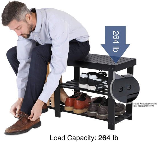 3-Tier Bamboo Shoe Bench, Shoe Rack - NovoBam