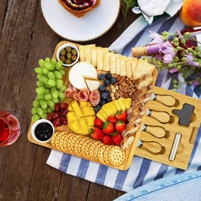 Bamboo Charcuterie Cheese Board and Knife Set - NovoBam