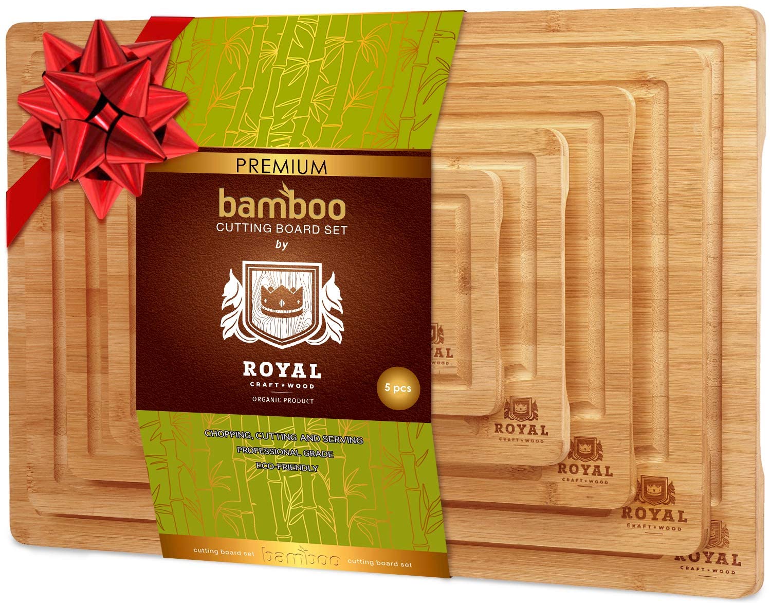 Royal Craft Wood Bamboo Cutting Board Set of 2