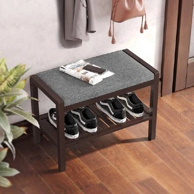 Bamboo Shoe Bench Rack With Padded Seat - NovoBam