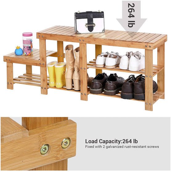 Bamboo Two Levels Shoe Bench Entryway Storage Rack - NovoBam