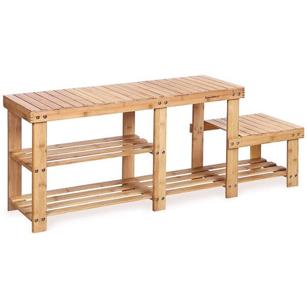 Bamboo Two Levels Shoe Bench Entryway Storage Rack - NovoBam