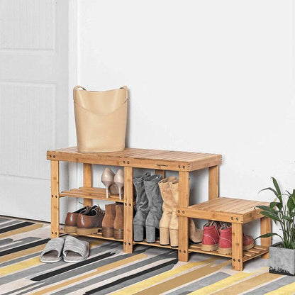 Bamboo Two Levels Shoe Bench Entryway Storage Rack - NovoBam