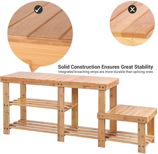 Bamboo Two Levels Shoe Bench Entryway Storage Rack - NovoBam