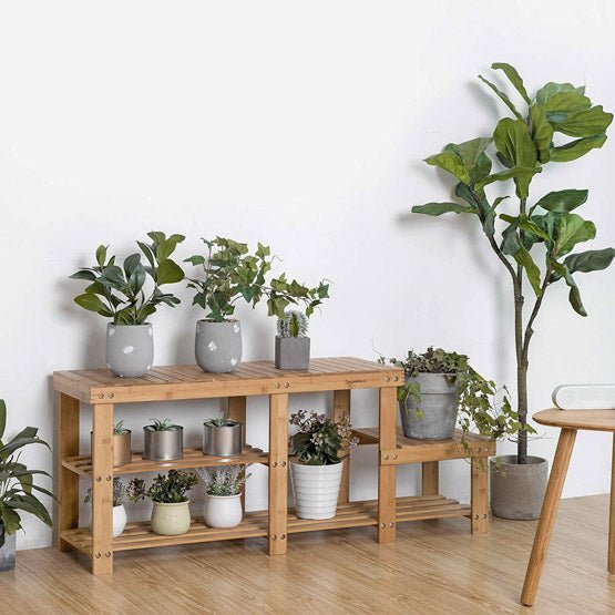 Bamboo Two Levels Shoe Bench Entryway Storage Rack - NovoBam