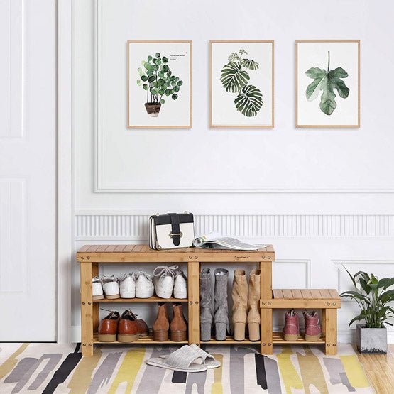Bamboo Two Levels Shoe Bench Entryway Storage Rack - NovoBam