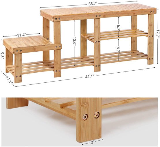 Bamboo Two Levels Shoe Bench Entryway Storage Rack - NovoBam