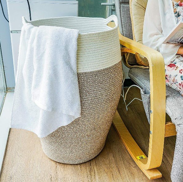 Brown Mix Woven Cotton Rope Laundry Hamper - NovoBam