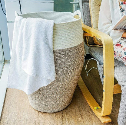 Brown Mix Woven Cotton Rope Laundry Hamper - NovoBam