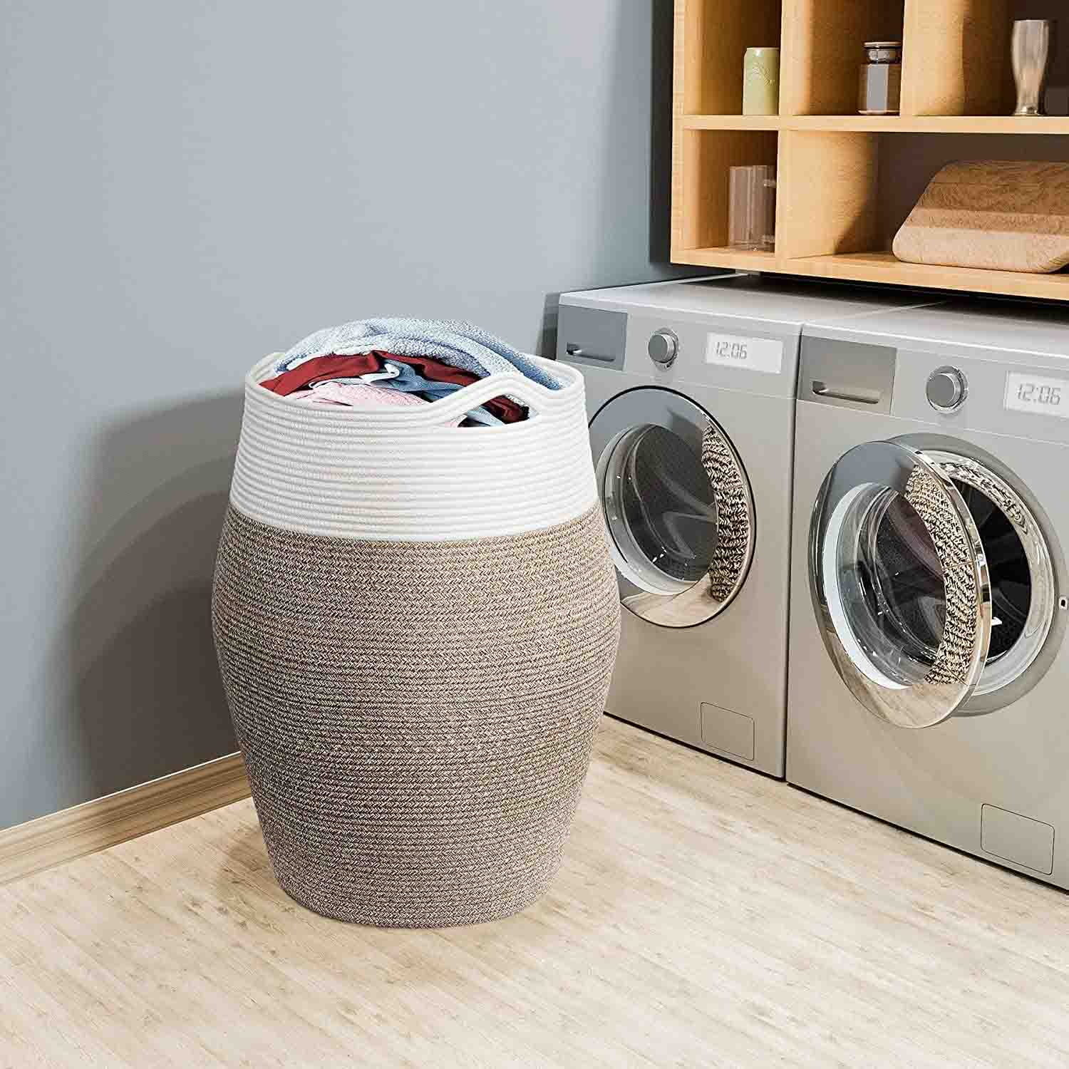 Brown Mix Woven Cotton Rope Laundry Hamper - NovoBam