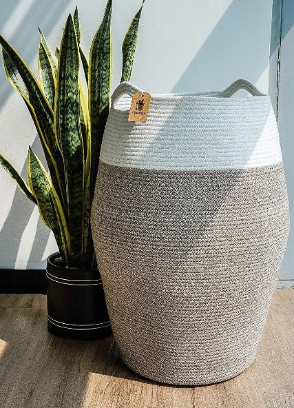 Brown Mix Woven Cotton Rope Laundry Hamper - NovoBam