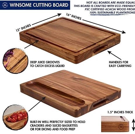 Large Dark Brown Acacia Wood Cutting Board Solid Wood Durable