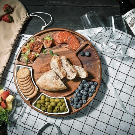 Round Acacia Charcuterie Cheese Board Set - NovoBam