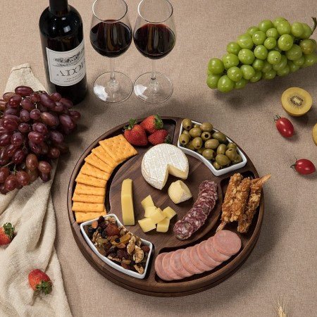 Round Acacia Charcuterie Cheese Board Set - NovoBam