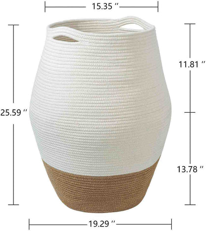 White & Jute Cotton Rope Laundry Basketr - NovoBam