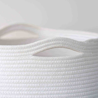 White & Jute Cotton Rope Laundry Basket - NovoBam
