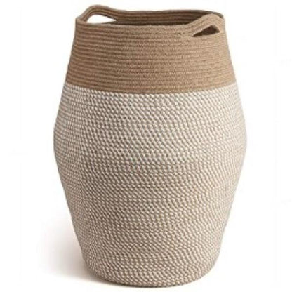 White Mix Jute Cotton Rope Laundry Hamper - NovoBam