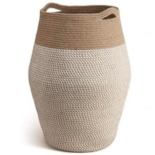 White Mix Jute Cotton Rope Laundry Hamper - NovoBam