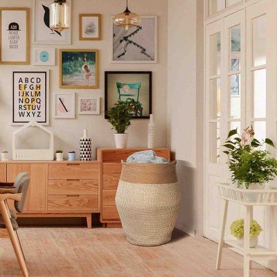 White Mix Jute Cotton Rope Laundry Hamper - NovoBam