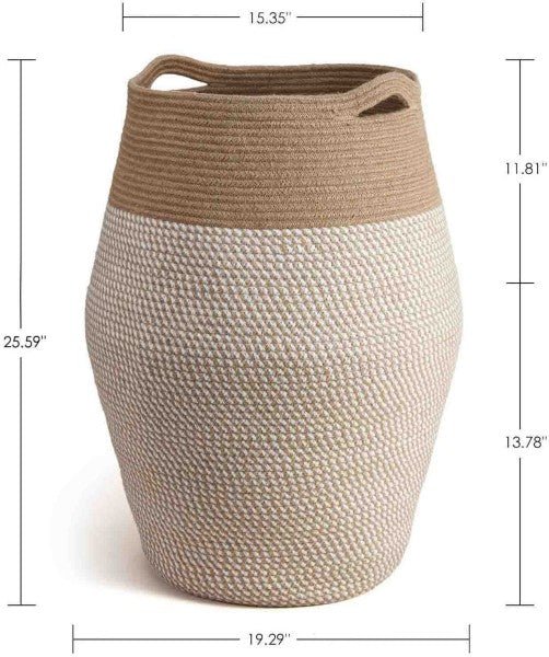 White Mix Jute Cotton Rope Laundry Hamper - NovoBam