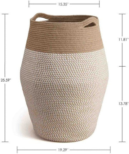 White Mix Jute Cotton Rope Laundry Hamper - NovoBam